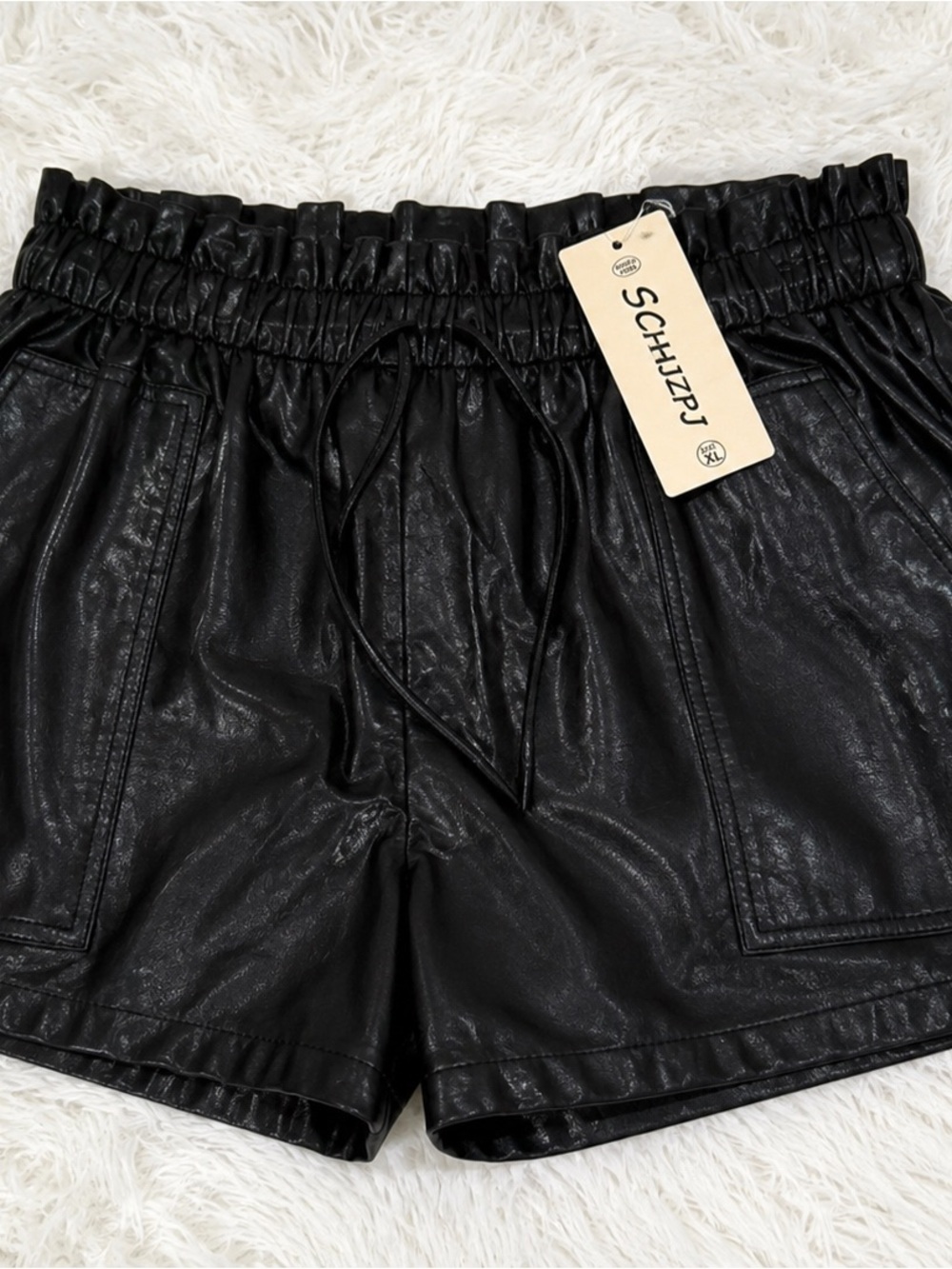 Schitzpj Black Faux Leather Women's Shorts